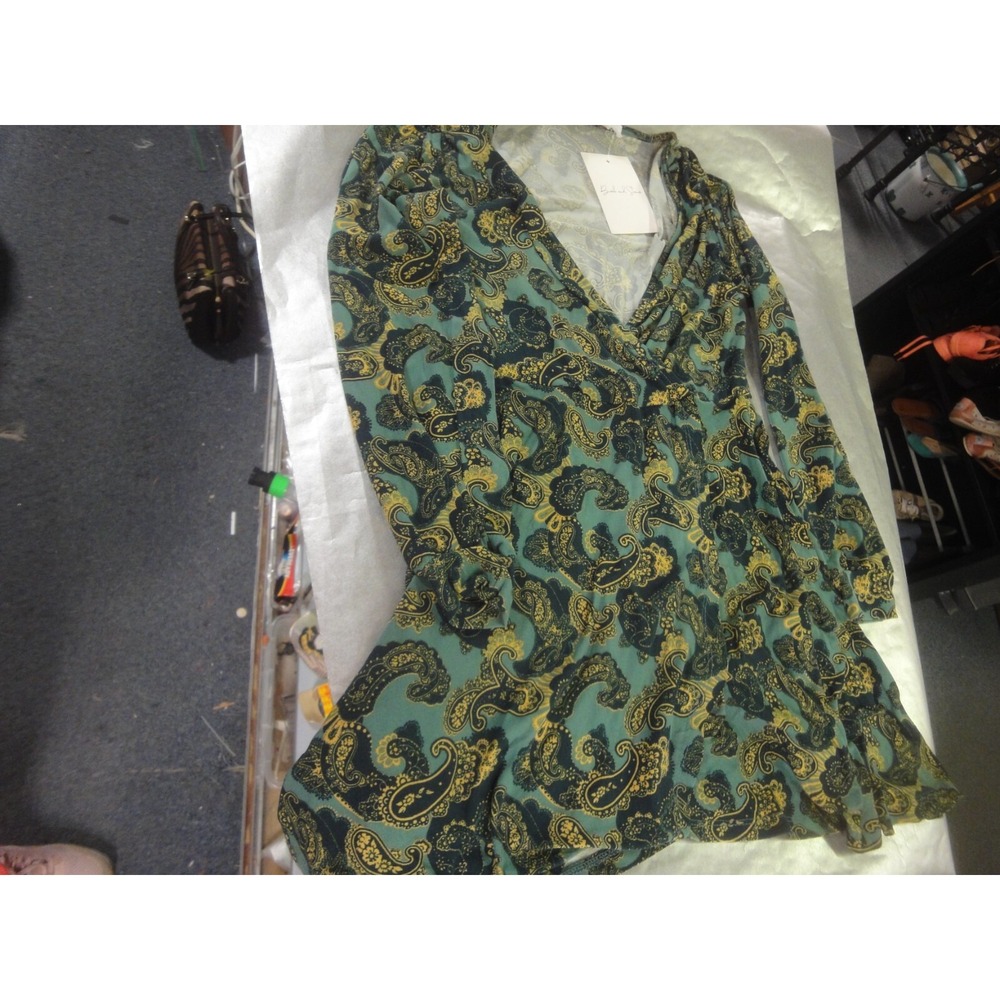 Birch & Stone M dress‎ paisley print greens golden colors NWT